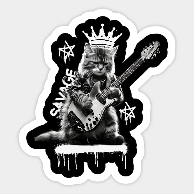 Rock Cat Playing Guitar Sticker by The WYLD Tribe